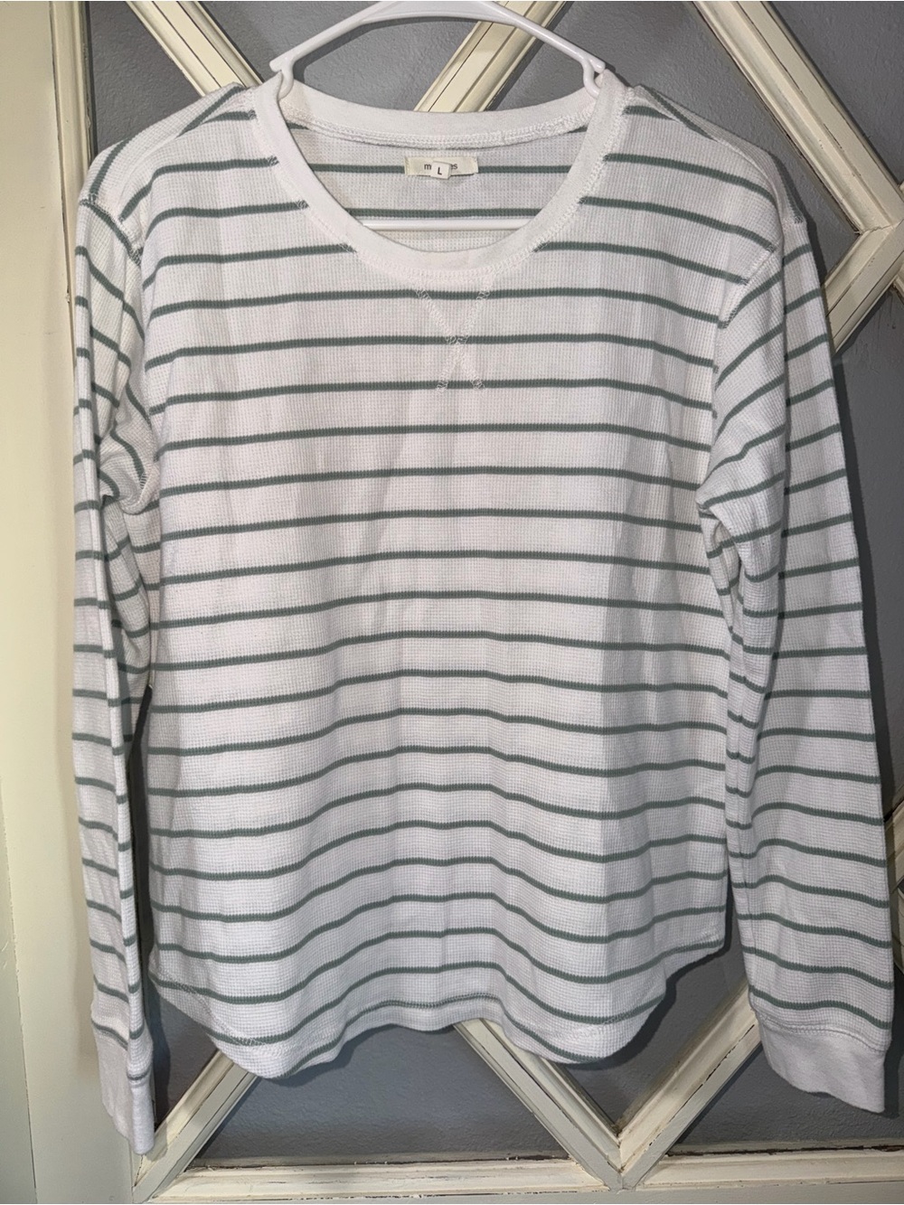 Maurices White Thermal Shirt with Green Stripes